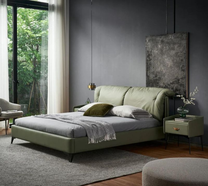 Modern Hot Sale Customized Green Color Bed King Bed Leather Bed for Home and Villa a-Mf004