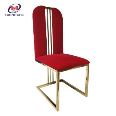 Upholstered Red Velvet Brass Stainless Steel Legs Tufted Dining Chair