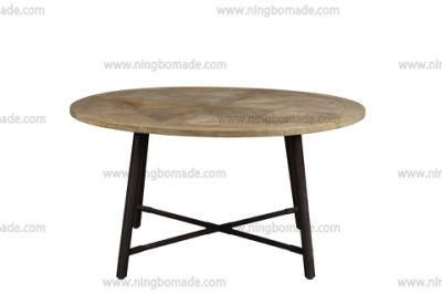 Nordic Modern Metal Furniture Natural Reclaimed Elm and Black Iron Round Coffee Table