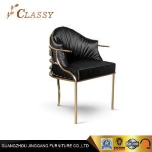 Luxury Polished Golden Stainless Steel Fame Black Leather Dining Chair