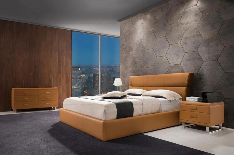 Double Simple Designs King and Queen Size Leather Modern Wall Bed for Bedroom Furniture