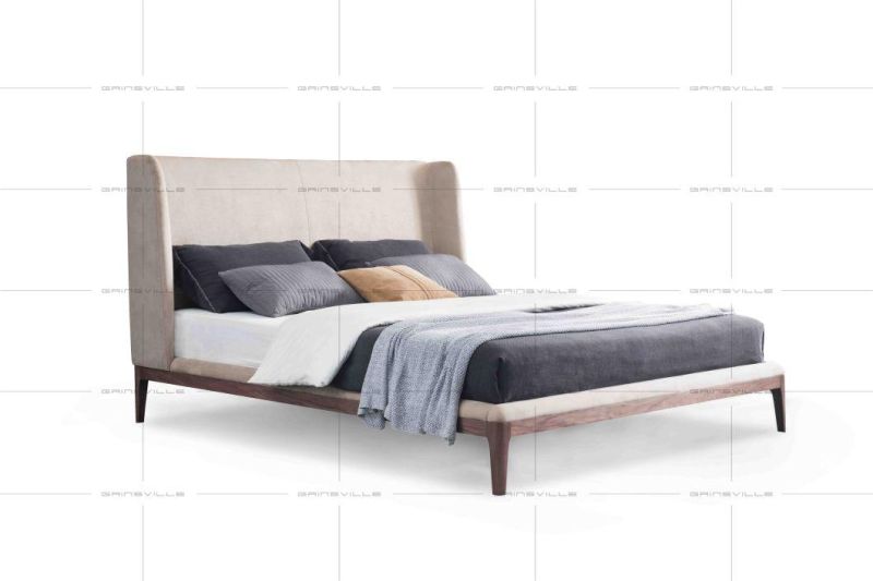 Modern Style Wooden Fabric King Size Double Wall Bed Made in China