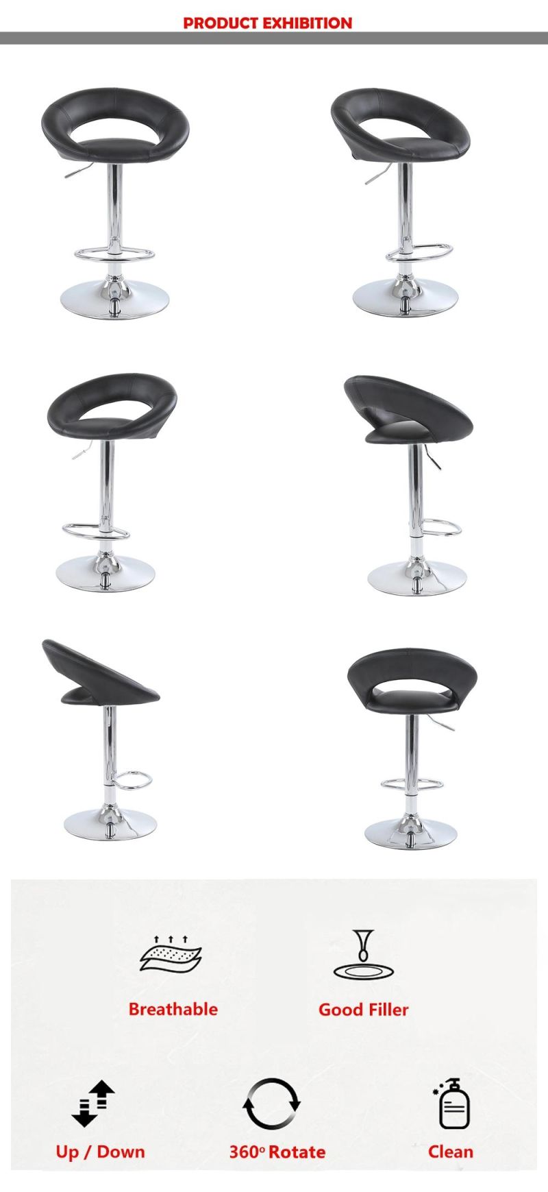 Leather Modern Swivel Adjustable Footrest Height Bar Counter Chairs