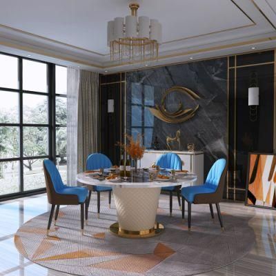 Fashion Simple Metal Feet Ceramic Top Round Table Luxury Dining Furniture Set