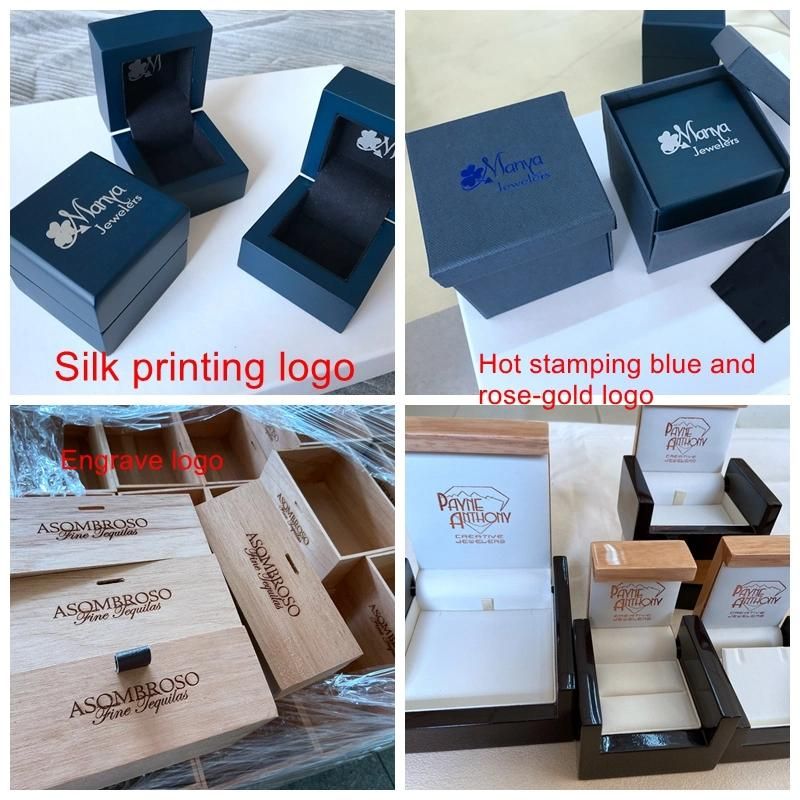 2022 New Luxury Navy Blue PU Leather Jewelry Storage Box Luxury Gift Ring Packaging Box Exhibition Showcase Display Box