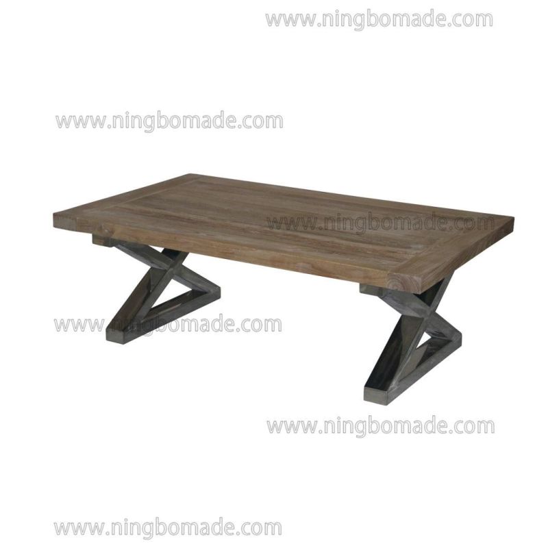 Classic Chic Eco-Friendly Paint Furniture Natural Reclaimed Elm Top Shining Stainless Steel Base Coffee Table