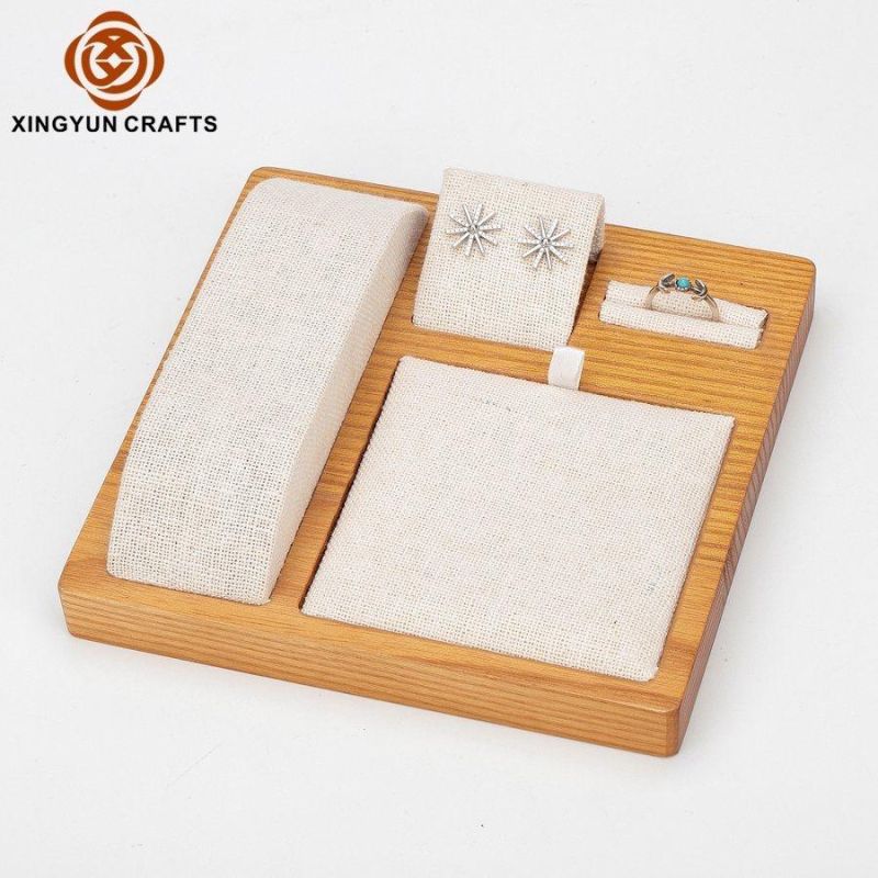 Factory Supply Leather Display Tray Custom Wood Jewel Stand for Jewelry Show and Exhibition