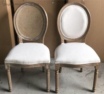 French Vintage Upholstered Fabric Dining Side Chair in Beige
