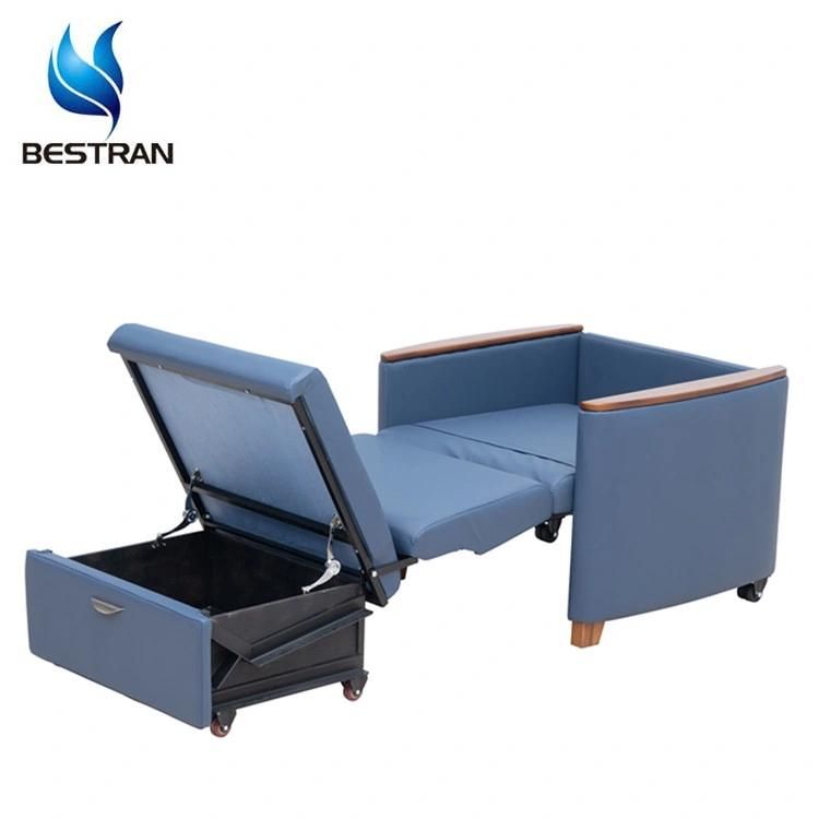 Bt-Cn018 Hospital Furniture Patient Attendant Chair Medical Accompany Chair Bed with Leather Cover Armrest Price