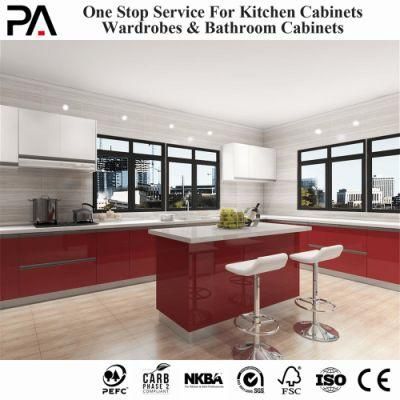 PA Modern Design Red High Gloss Lacquer Modular MDF Kitchen Pantry Cabinet