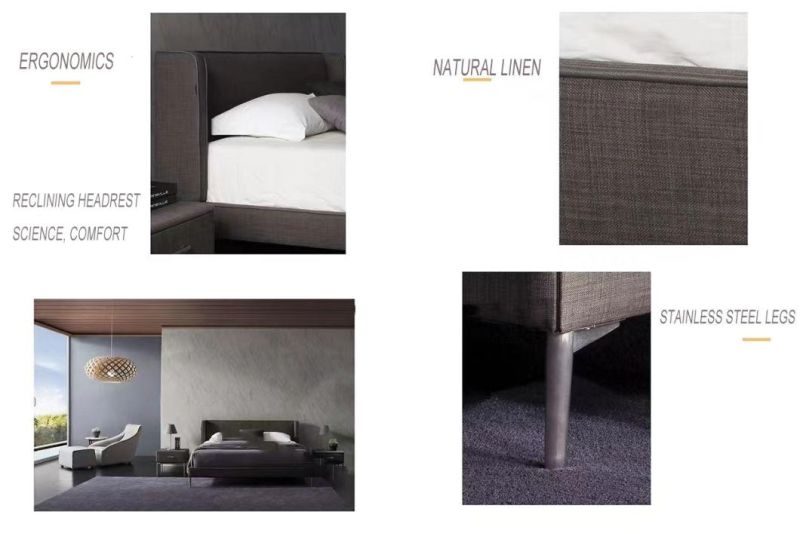 Simple Modern Design Bedroom Furniture King Double Size Fabric Wall Bed with Wholesale Price