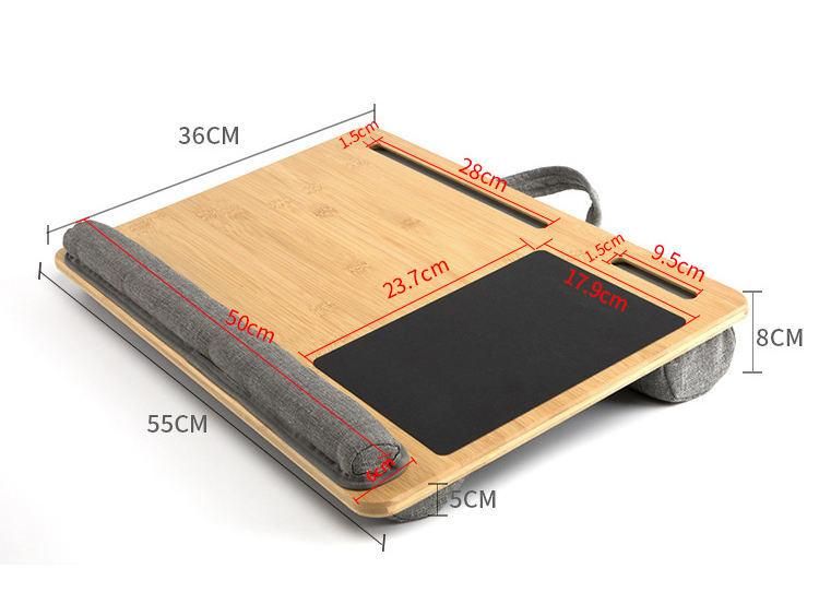 Sample Available Wholesale Portable Bamboo Laptop Stand Wooden Lap Tray Bed Sofa Desk with Soft Pillow Cushion