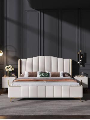 Light Luxury Fashion Leather Master Bedroom Solid Wood Bed Modern Minimalist Nordic Style High Quality Bed