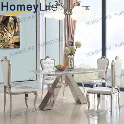 Royal Palace Style Banquet PU Leather Stainless Steel Legs Dining Chair
