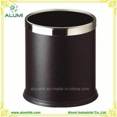 Hotel Black Leather Waste Bin with Double Layer