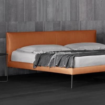 Italian Design 1.8 M Nappa Upholstered Orange Platform Leather Bed