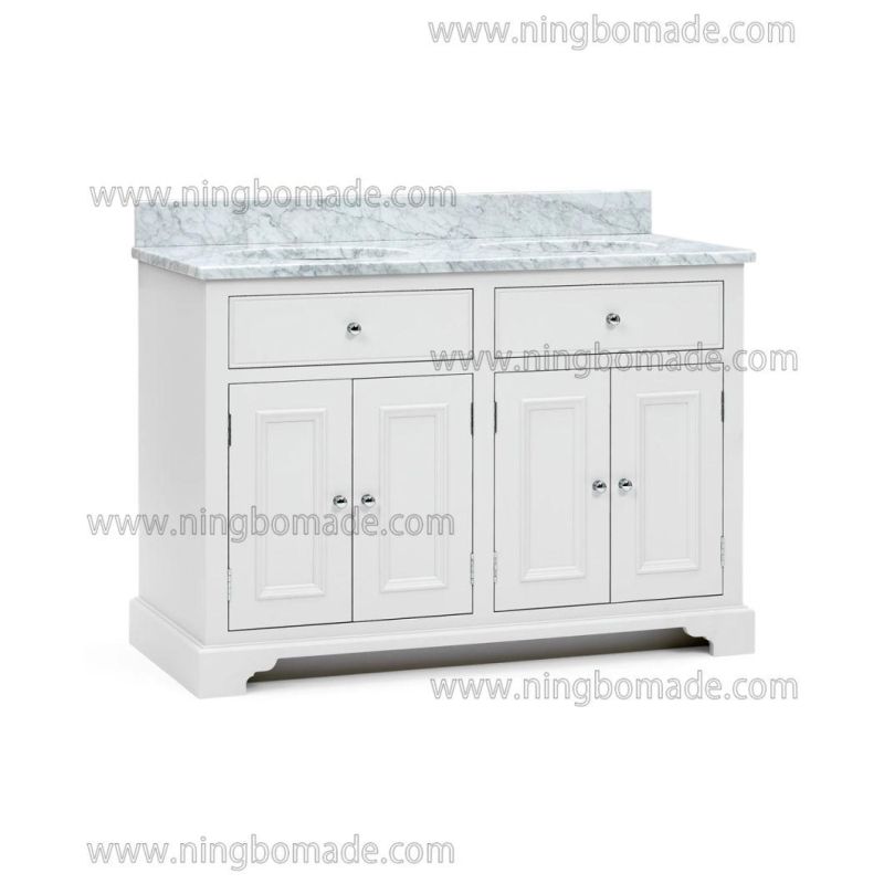 Understated Natural Timbers Furniture White Birch Base Artifical Marble Top Double Basin Bathroom Cabinet