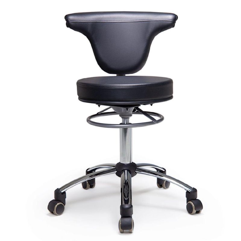 Black Assistant Stool 360 Degree Rotation Armrest Dental PU Leather Backrest Medical Office Use