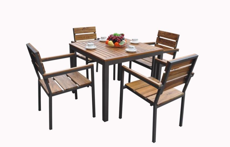 Hotel Patio Garden Wood Furniture Plastic Polywood Dining Table Set for Indoor Outdoor