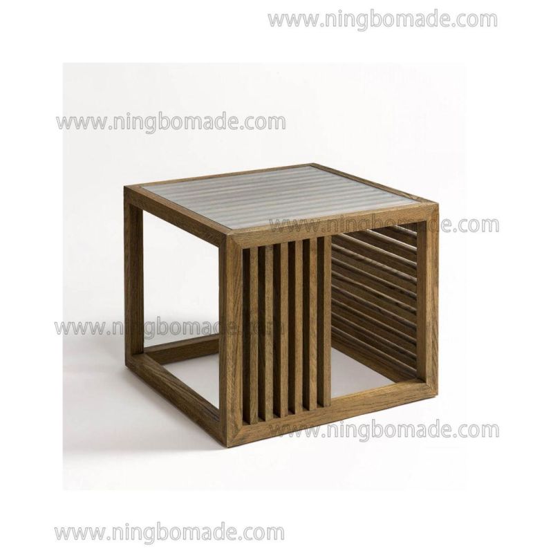 Clean Rectangular Design Furniture Natural Oak and Tempered Glass Corner Table