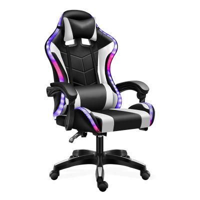 CE Approval Factory Wholesale Leather Reclining Gamer Chair LED Light Bar Racer RGB Gaming Chair