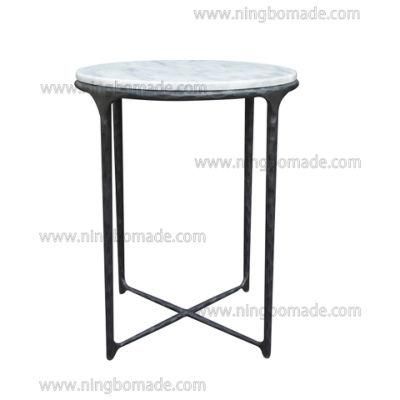 Thaddeus Sculptural Forged Collection Cloud Marble Top Antique Black Solid Forged Metal Base Corner Table