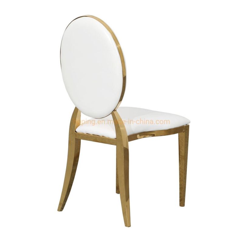 Modern Stackable Hotel Restaurant Wedding Banquet Chair Hot Sale Round Gold Frame Metal Chair General Use Kitchen Wedding Stainless Steel Dining Chair