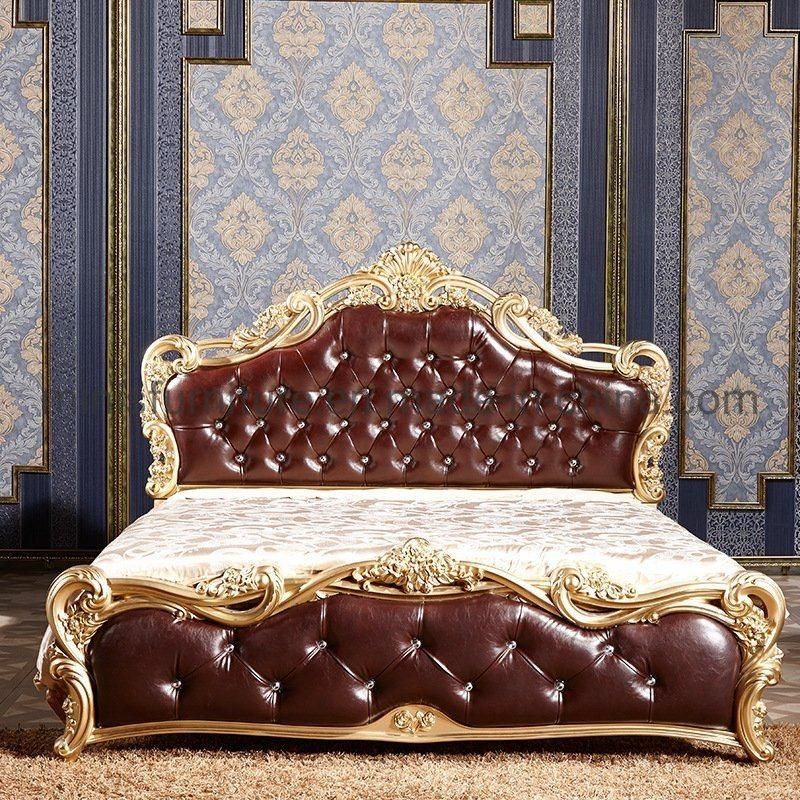 (M-CB52) Beautiful Vintage Wood Bed with Leather Made in China