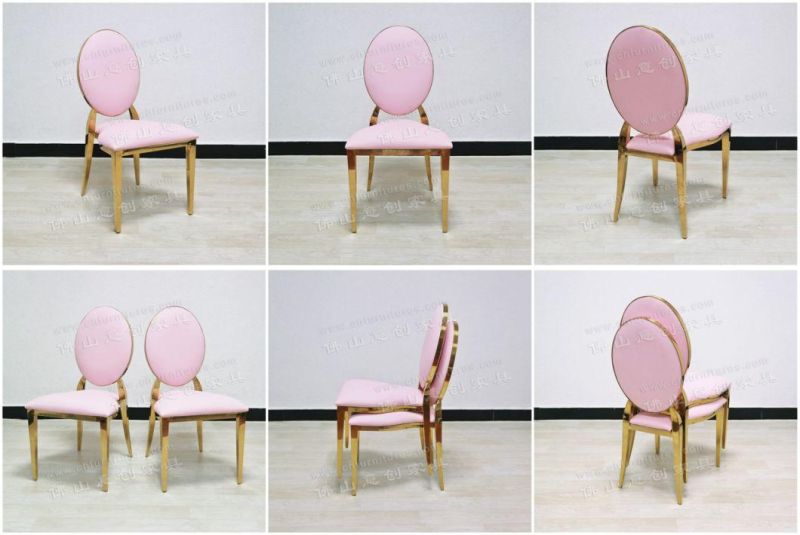 Light Luxury Pink Leather Round Back Stainless Steel Chair Restaurant Home Event Wedding Dining Chair