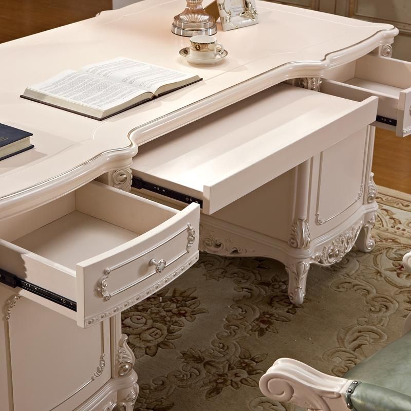 Home Office Furniture Wood Carved Executive Table with Leather Sofa Chair in Optional Furniture Color