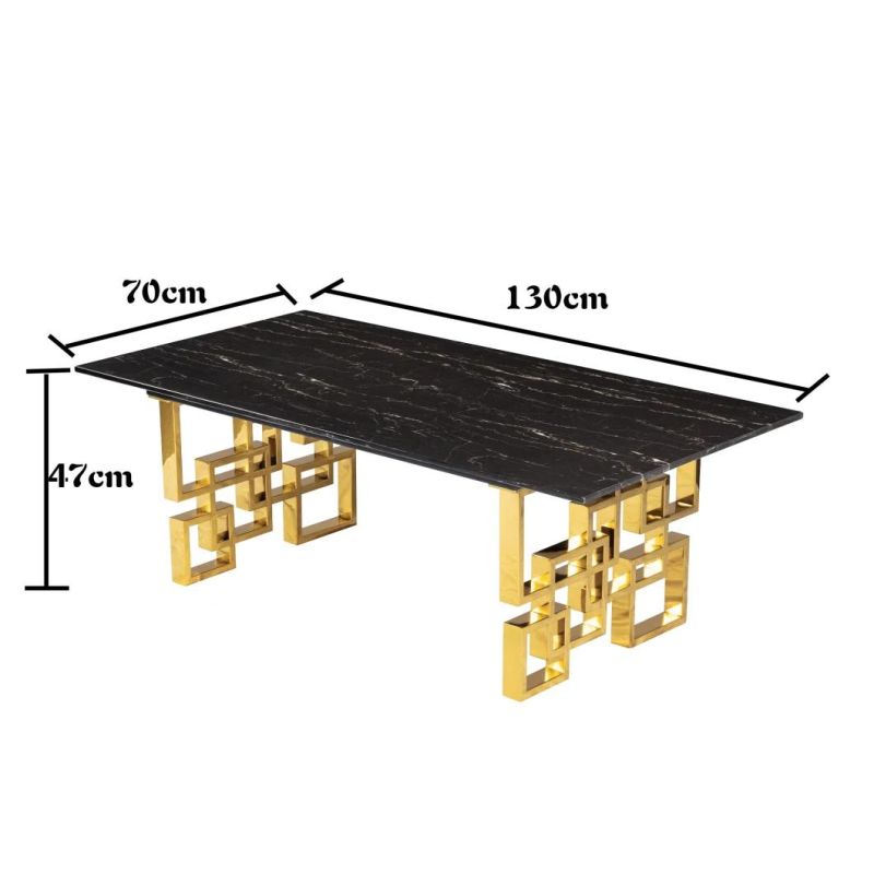 European Royal Style Gold Steel Top Grain Coffee Table Modern Black Mable Dining Table