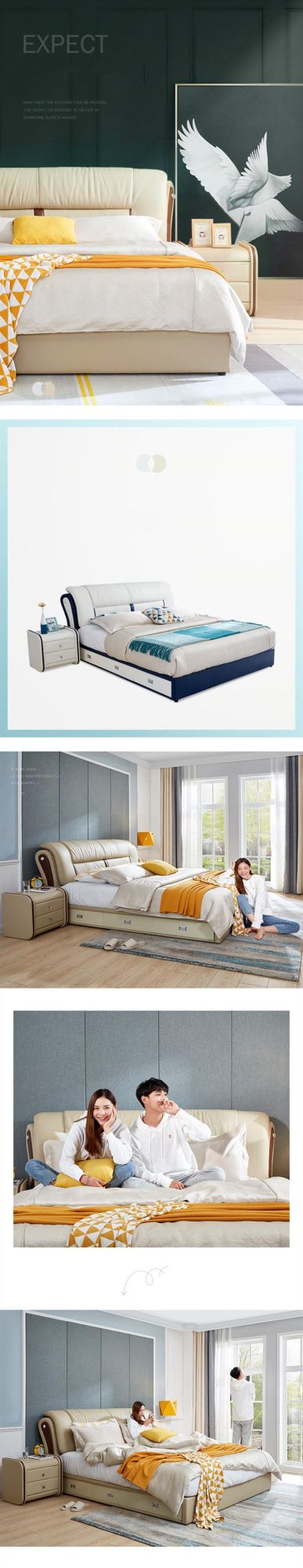 Simple Style Double Soft Bed Small Family Furniture 0180-3