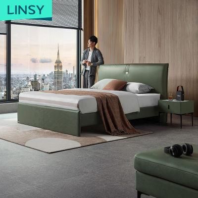 Linsy Italian Modern Green Genuine Leather Bed PC271