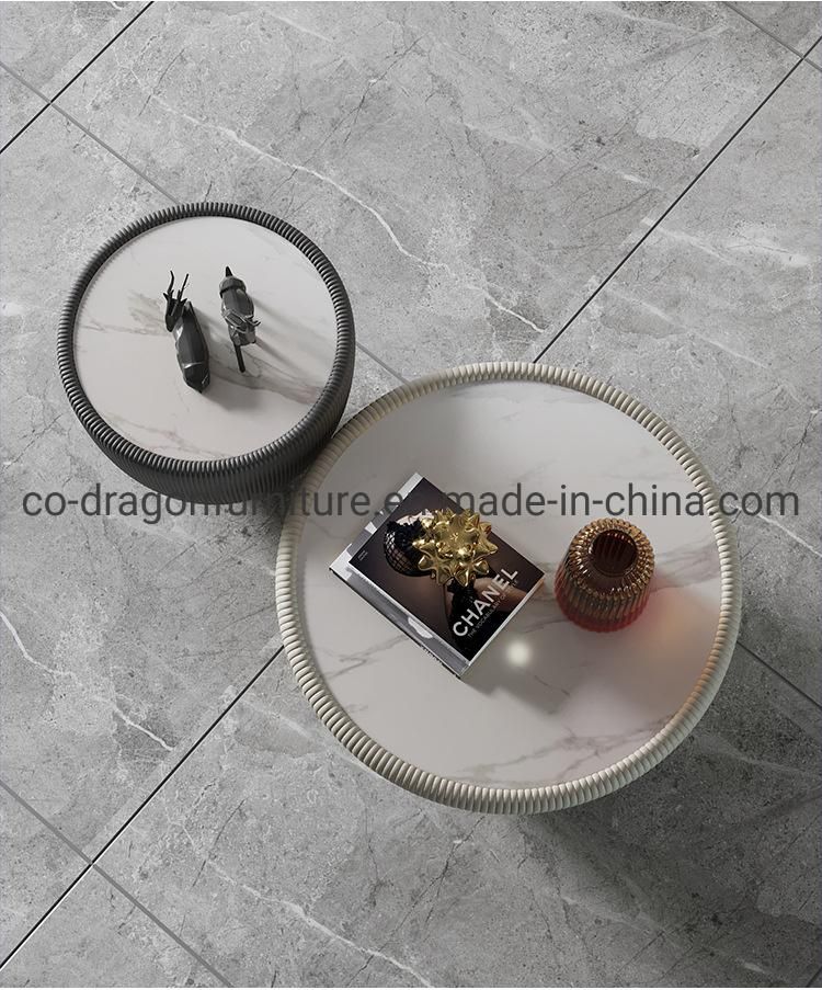 2021 Design Wooden Leather Round Coffee Table for Home Furniture