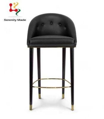 Commercial Furniture Luxury Restaurand Cafe Wooden Frame PU Leather Velvet Upholstered Seat and Backrest Bar Stool