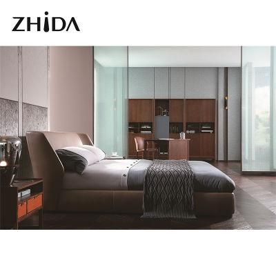 High-End Home Furniture Italian Style Villa Bedroom Modern Leather King Queen Size Bed with Unique Design Headboard
