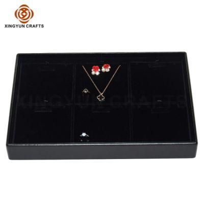 Fashion Black Leather Jewelry Display Tray Pendant Ring Earring Tran Velvet Jewel Gift Display Stand