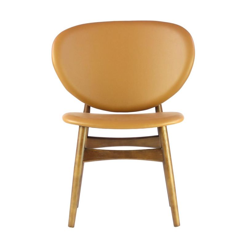 Round Back PU Leather Seat Dining Chair with Wooden Legs for Restaurant Use