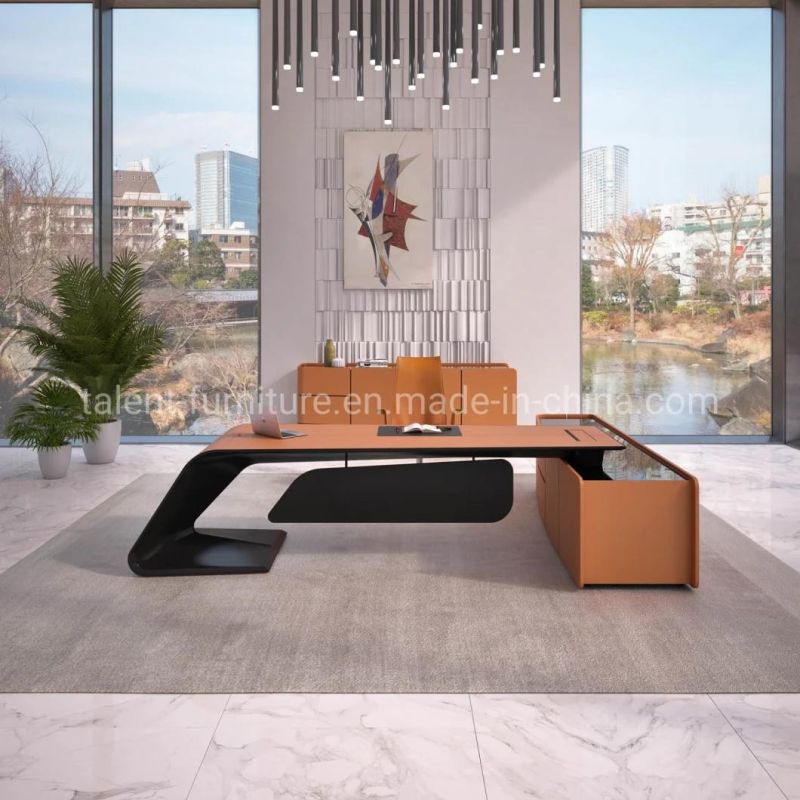 High Quality Desks Executive Office Furniture Bugatti Curved Geometrical Shape Desks Leather Desk (BJD-2822S)