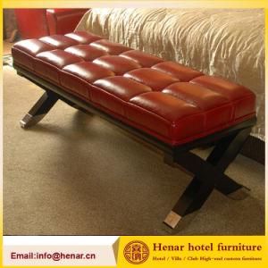 Red Leather Futon Button Wooden Bed Bench for Bedroom