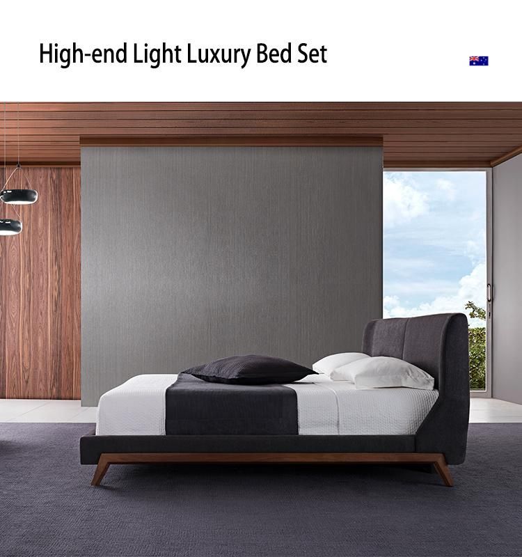 Chinese Bedroom Furniture Bed Wall Bed King Double Bed Fabric Bed with Solid Wooden Leg Gc1705