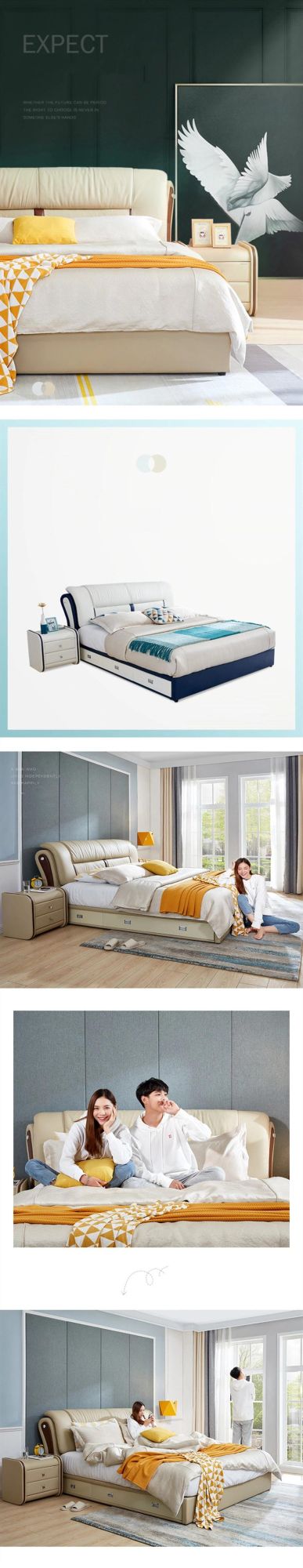 European Double #Bed Modern Master Bedroom 1.8m Board Furniture 0180-6