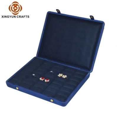 Facotry Made Navy Blue PU Leather Jewelry Storage Box Luxury Gift Ring Packaging Box Exhibition Showcase Display Box