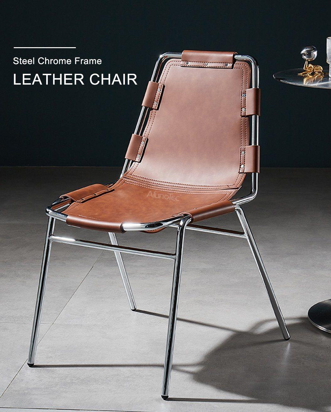 Luxury Design Furniture Leather Dining Chair in Steel Chrome