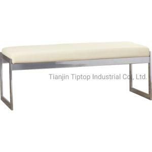 Modern Stainless Steel and Leatherette Upholstered Bed Bench
