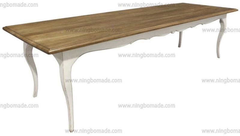 Antique Nordic Classic Furniture Brown and Cream White Solid Wood Dining Table
