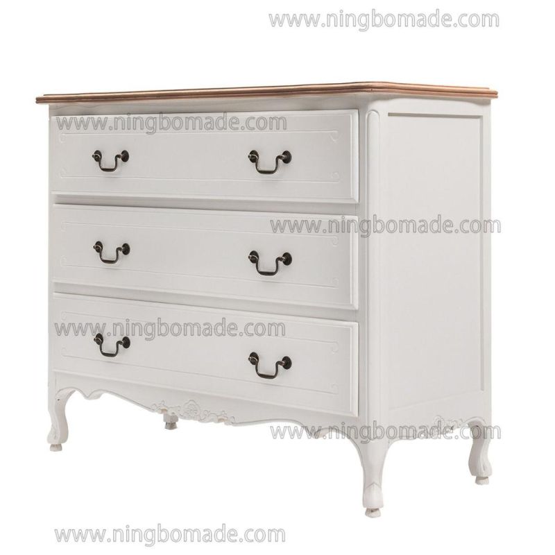 Nordic Louis Style Household Furniture Natural Top and Louis White Down Three Drawers Chest