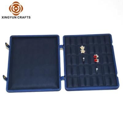 2022 New Luxury Navy Blue PU Leather Jewelry Storage Box Luxury Gift Ring Packaging Box Exhibition Showcase Display Box