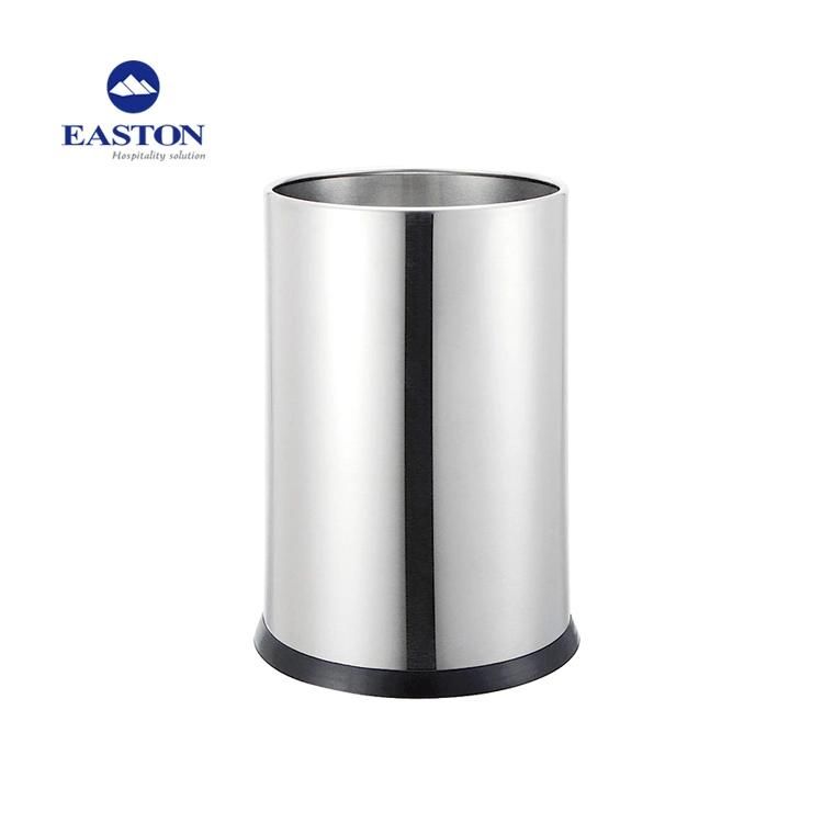 Hotel Single Wall Stainless Steel Waste Bin with PU Leather