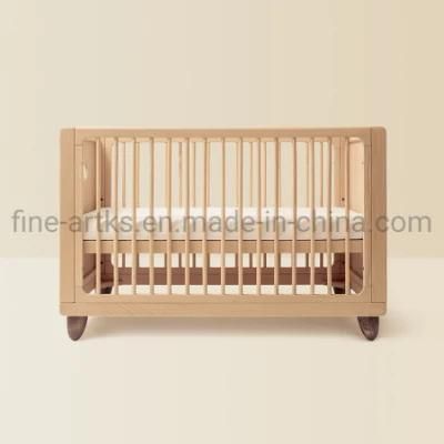 Custom Cartoon Style Paint-Free Children Bed Extendable Solid Wood Baby Playpen Crib